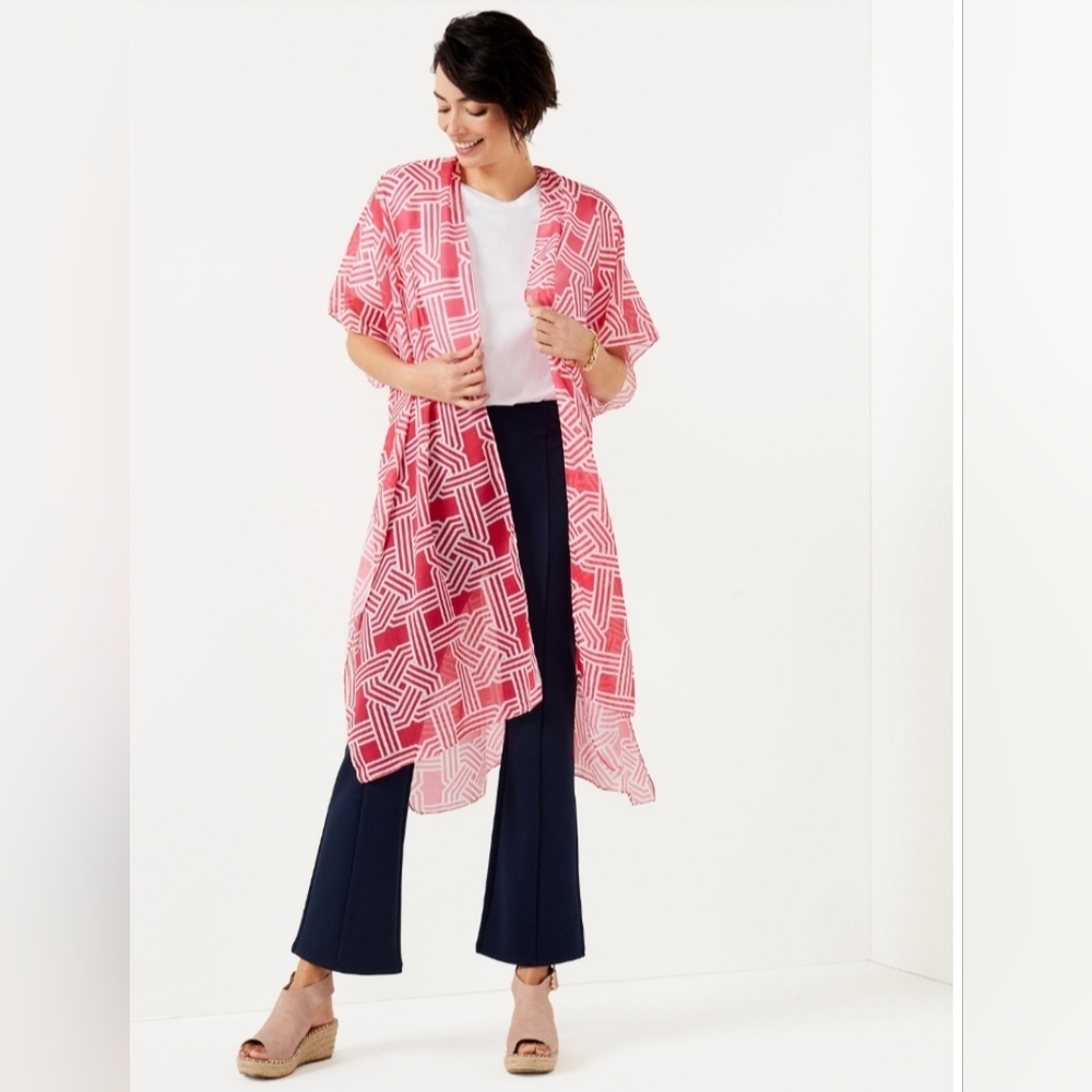 Women's Open-Front Geo-Print Duster - Picture 8 of 9